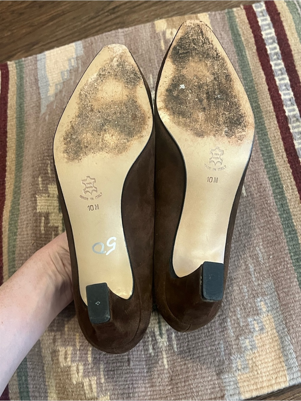 Vintage 90s Women's Brown Suede Mid Heel Pumps - Picture 4 of 9